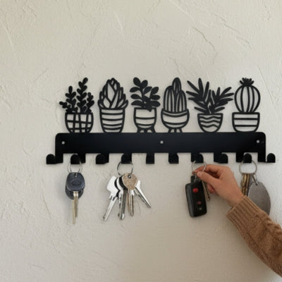 main suspend clé porte clé mural original six plantes succulentes
