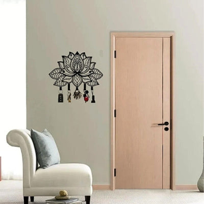 porte clef mural fleur lotus méal noir entrée maison