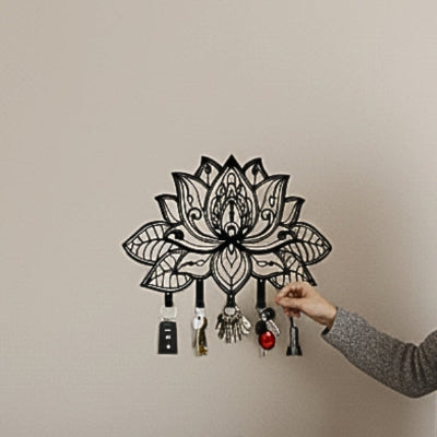 main prend clés porte clef mural forme fleur lotus noir