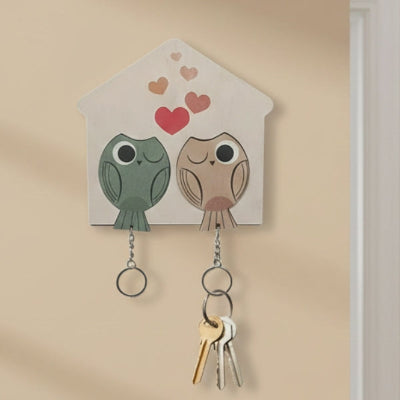 porte clés mural couple oiseaux mur jaune clair
