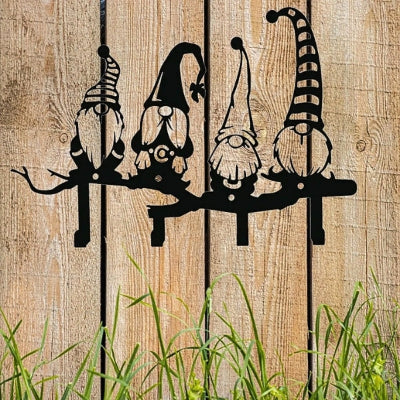 porte-clés mural 4 lutins métal noir mur bois