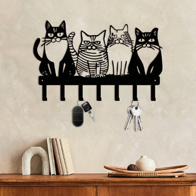 porte clés mural métal quatre chats noir commode bois
