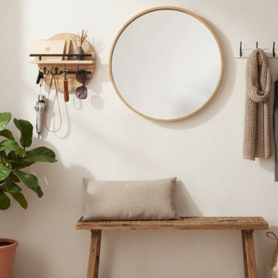 entrée maison miroir rond porte clés mural original rond bois