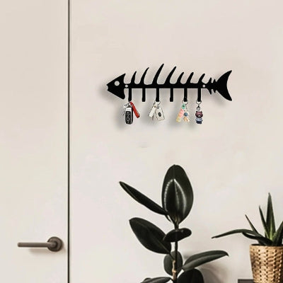 porte clés mural squelette poisson noir entrée maison