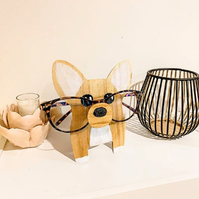 porte lunette bois forme chien bougie fleur