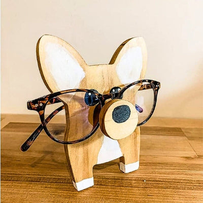 lunettes vue léopard sur porte lunette bois forme chien