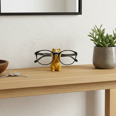 porte lunette chat mignon sur console bois entrée maison