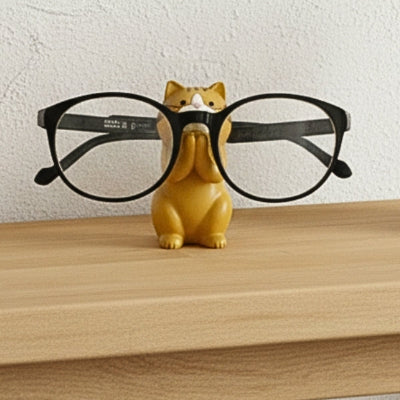 lunettes vue sur porte lunette chat marron mignon