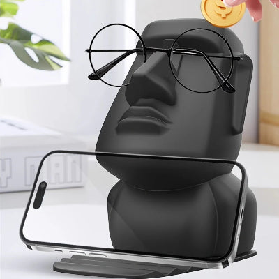 porte téléphone lunettes tirelire figurine moai noir
