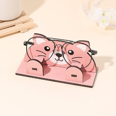 porte lunettes en bois animal chat rose