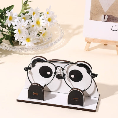 porte lunettes en bois animal panda fleurs jaunes