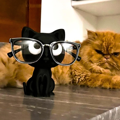 porte lunettes figurine chat noir  coté vrai chat