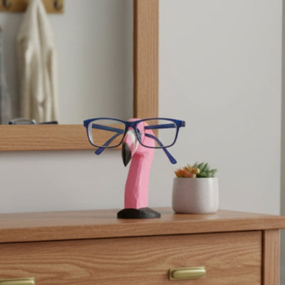 lunettes vue rangées sur porte lunettes original flamant rose 