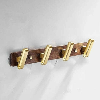 porte manteau mural doré bois aluminium quatre crochets 