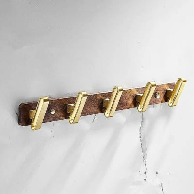 porte manteau mural doré bois aluminium cinq crochets 