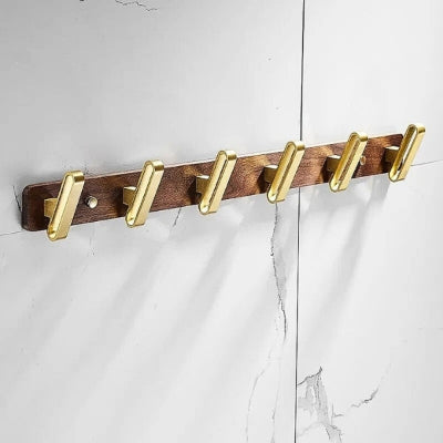 porte manteau mural doré bois aluminium six crochets 