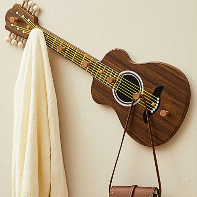 porte manteau mural original forme guitare bois noyer foncé