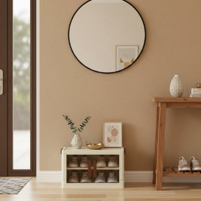 rangement chaussures boite un étage beige dans entrée maison miroir