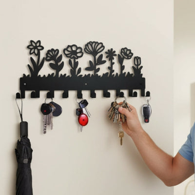 main suspend trousseau clés rangement clés original fleurs noir