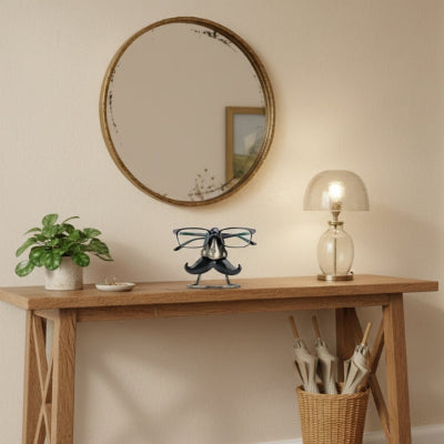 commode bois plante verte lampe support lunette miroir parapluies