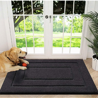 tapis d entrée absorbant chien avec balle porte vitrée
