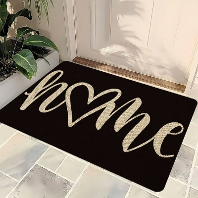 tapis d'entrée noir écriture beige home coeur