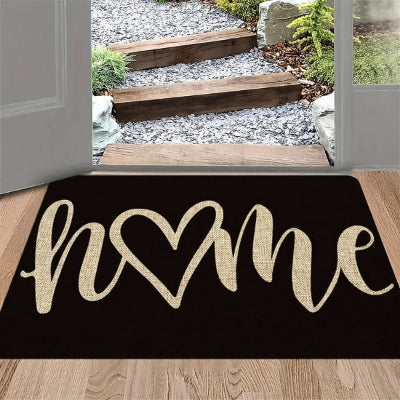 tapis d'entrée home cœur chemin gravillons marches bois