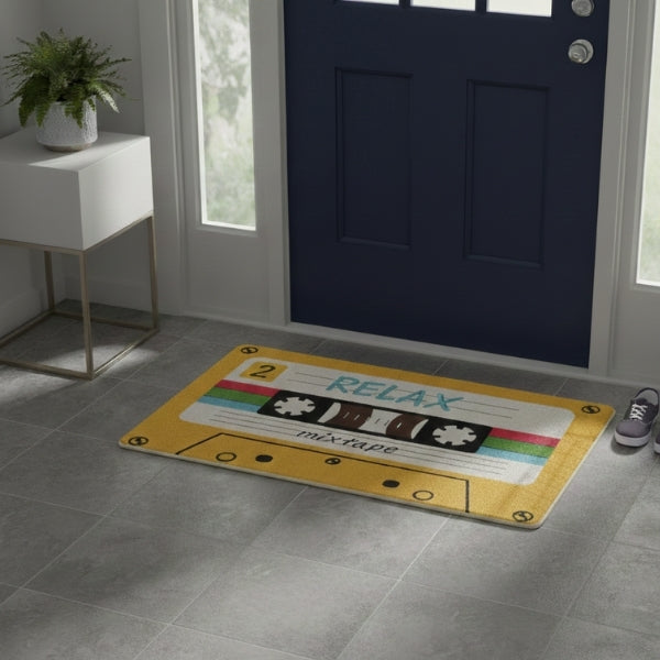 tapis d'entrée intérieur cassette rétro relax jaune