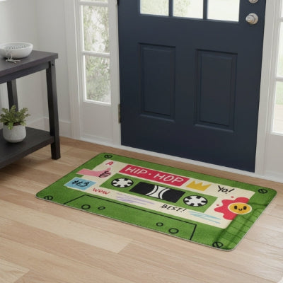 tapis d'entrée intérieur cassette rétro hip hop vert 