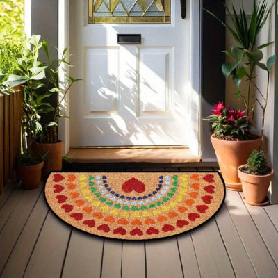tapis d'intérieur original cœurs colorés pots plantes verte porte blanche