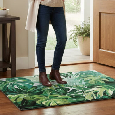 tapis d'entrée intérieur original feuilles tropicales absorbant