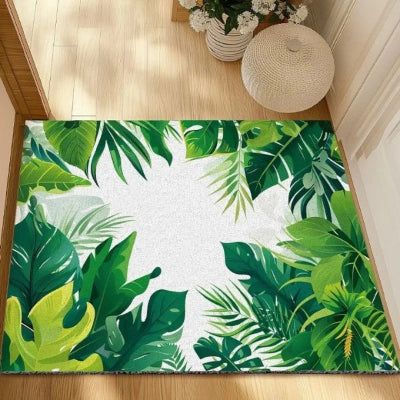 tapis d'entrée intérieur original feuilles tropicales fond blanc