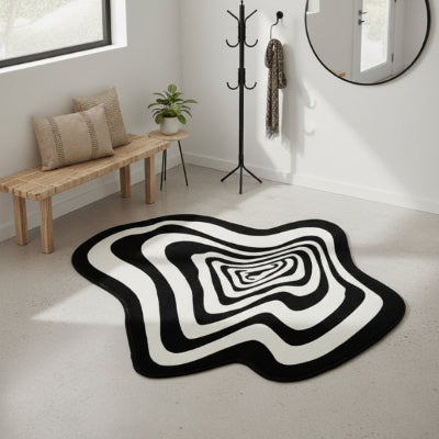 tapis d'entrée intérieur original illusion optique noir blanc entrée maison