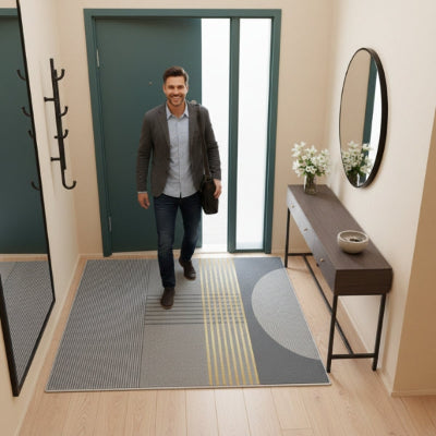 tapis d'entrée intérieur original rayures dorées élégant