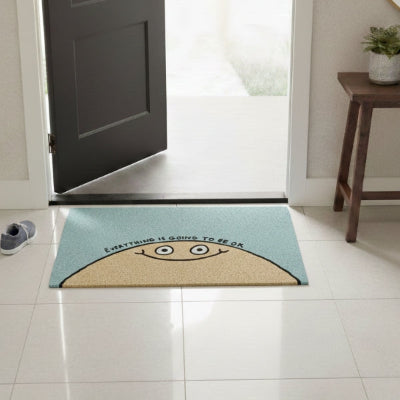 tapis d'entrée intérieur smiley rigolo bleu ciel