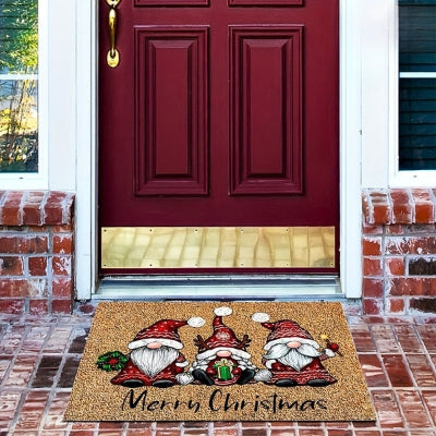 tapis d'entrée lutins noël décoratif porte rouge