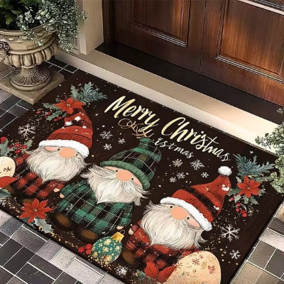 tapis d'entrée marron lutins noël porte bois