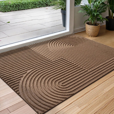 tapis d'entrée absorbant marron rainuré forme arche