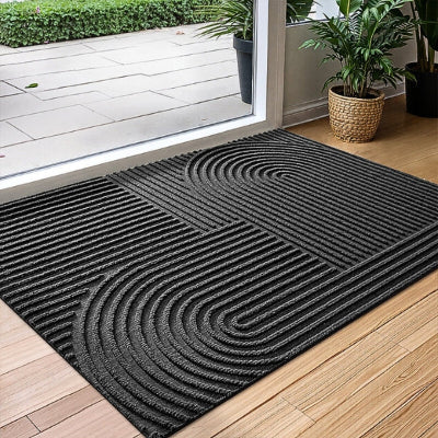 tapis d'entrée absorbant noir rainuré forme arche