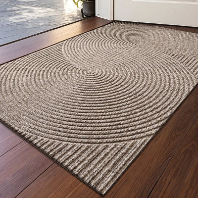 tapis d'entrée rainuré 3D ronds marron