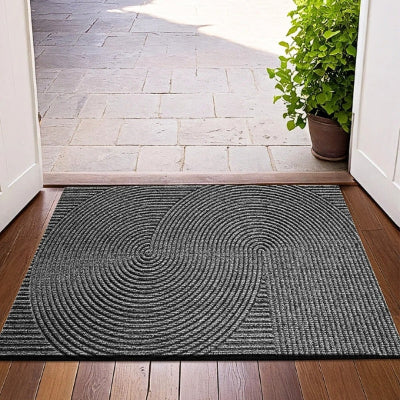 tapis d'entrée rainuré 3D ronds noir plante verte