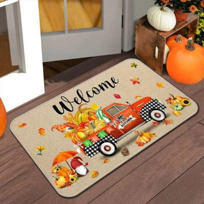 tapis entrée motif camion citrouilles décoratif thème automne