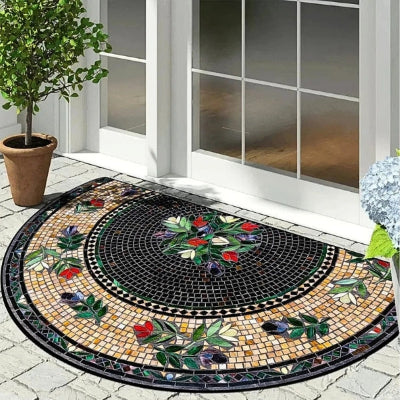 tapis entrée mosaïque original fleurs 
