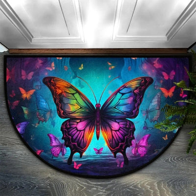 tapis entrée motif papillon coloré fond bleu