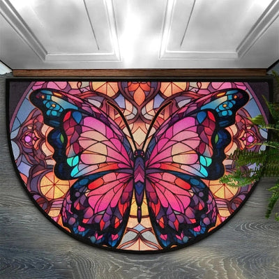 tapis entrée motif papillon coloré rose rouge bleu