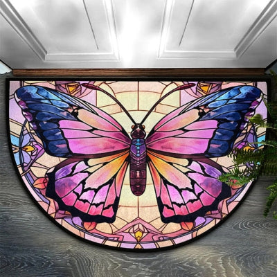 tapis entrée motif papillon coloré rose bleu