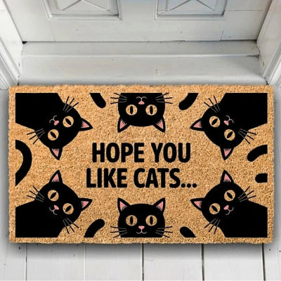 tapis entrée chats noirs porte blanche sol blanc