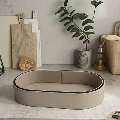 vide poche cuir ovale coloris gris beige