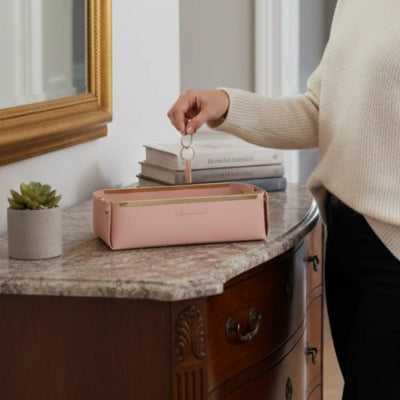 vide poche en cuir elegant rose