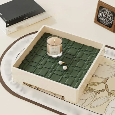 vide poche en cuir tisé tridimensionnel blanc vert